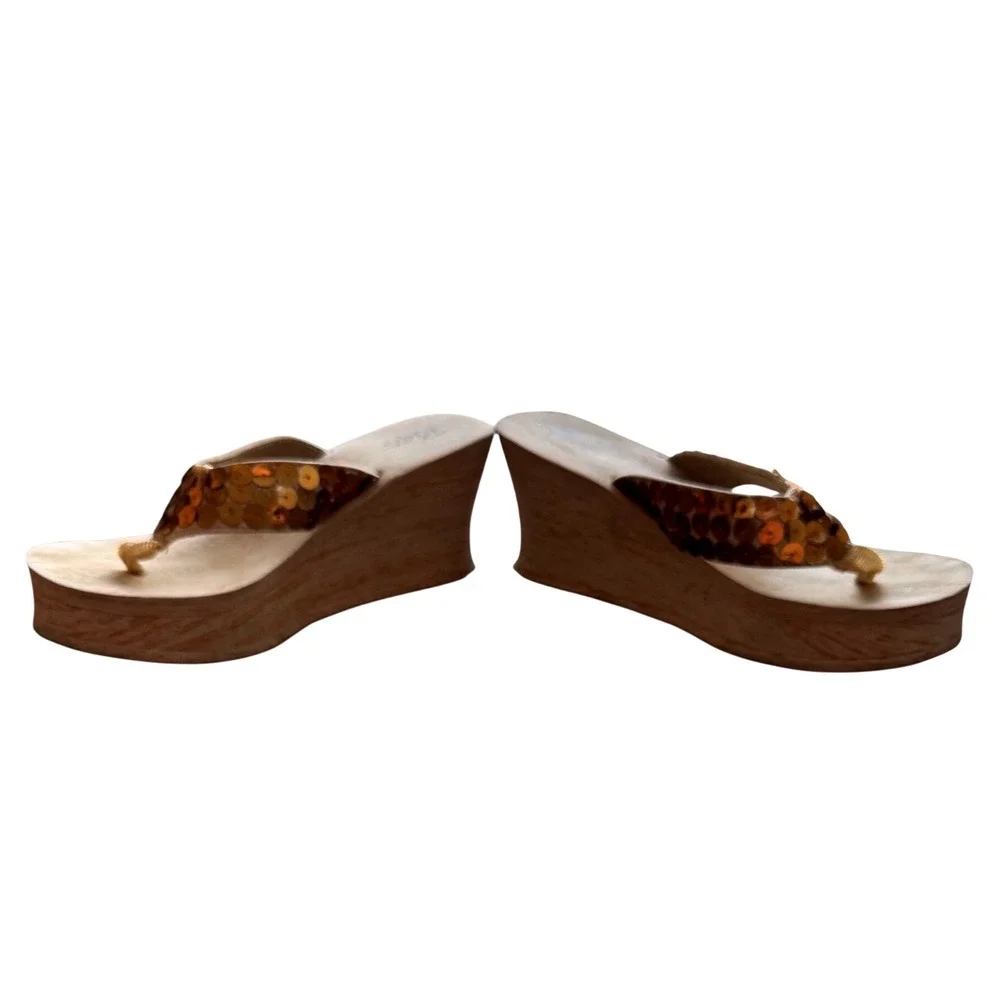 Vintage Y2K Gold Sequin Platform Sandals 3